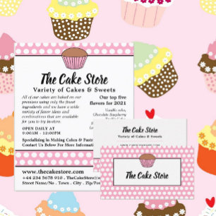 Carte De Visite Cupcake Rose & Pointe Polka, Cake Maker, Cake Stor
