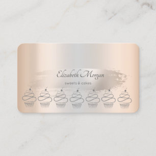 Carte De Visite Cupcakes Pailletés Coup de Pinceau Argenté