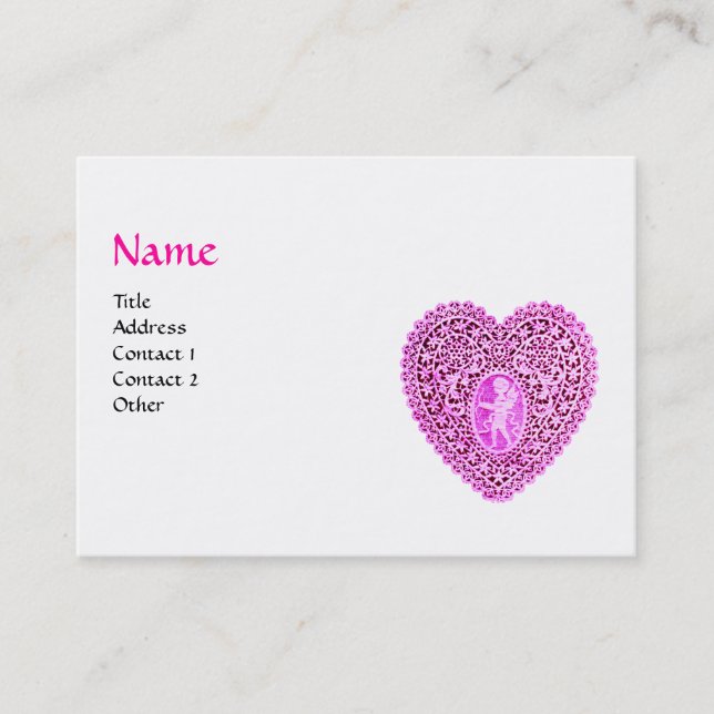 Carte De Visite CUPID LACE COEUR MONOGRAMME , rose, fuchsia (Devant)