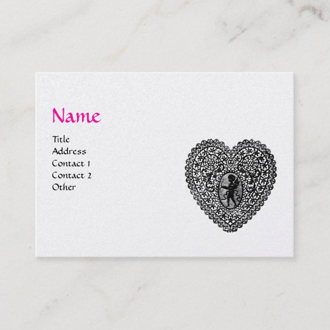 Carte De Visite CUPID LACE COEUR MONOGRAMME Rose, Fuchsia Perle Bl (Devant)