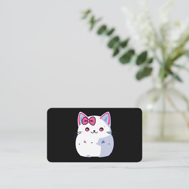 Carte De Visite Cupide chaton blanc Kitty avec botte rose (Debout devant)