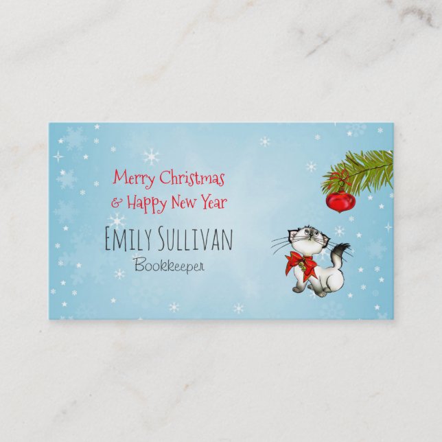 Carte De Visite Curieux Chat Kitty Dans Une Boue De Noël Rouge (Devant)
