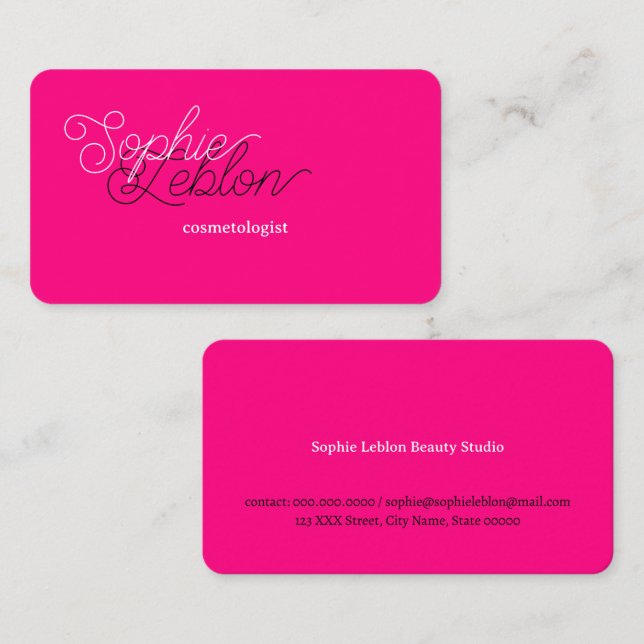 Carte De Visite Curly Beauty Calligraphy Bright Rose Cosmetologist (Devant / Derrière)