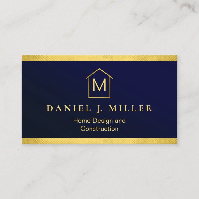 Carte De Visite Custom Blue + Gold Maison Construction Lux (Devant)
