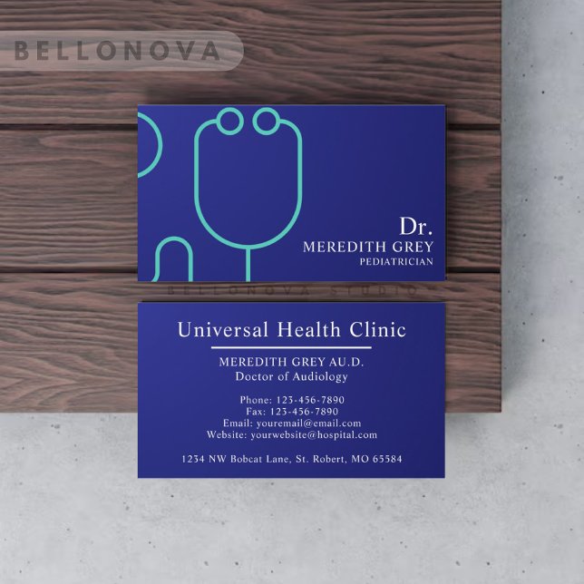 Carte De Visite Custom Dark Navy Bleu Blanc Docteurs fantaisie (Custom Dark Navy Blue White Doctors Fancy Business Card)