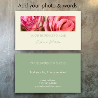 Carte De Visite Custom Elegant Modern Sage Green Photo Template 
