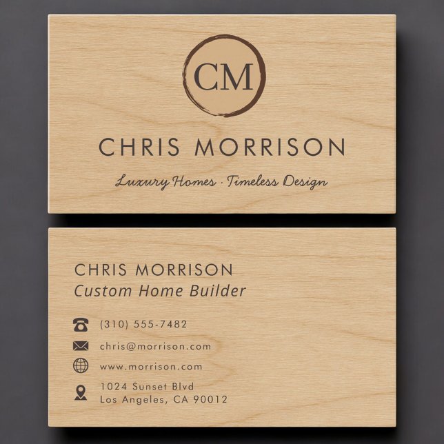 Carte De Visite Custom Home Builder Wood Monogram Professional (Créateur téléchargé)