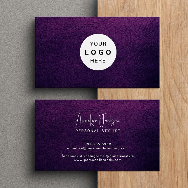 Carte De Visite Custom logo elegant luxury purple leather  (Créateur téléchargé)