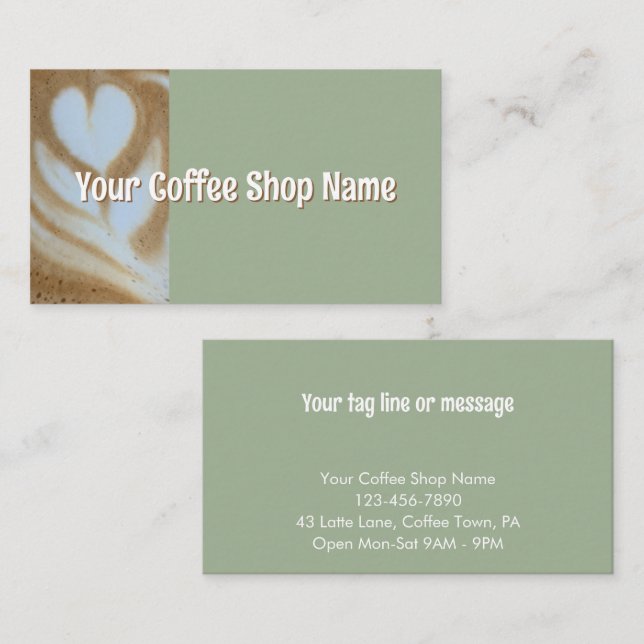 Carte De Visite Custom Modern Sage Coffee Shop Photo Template (Devant / Derrière)