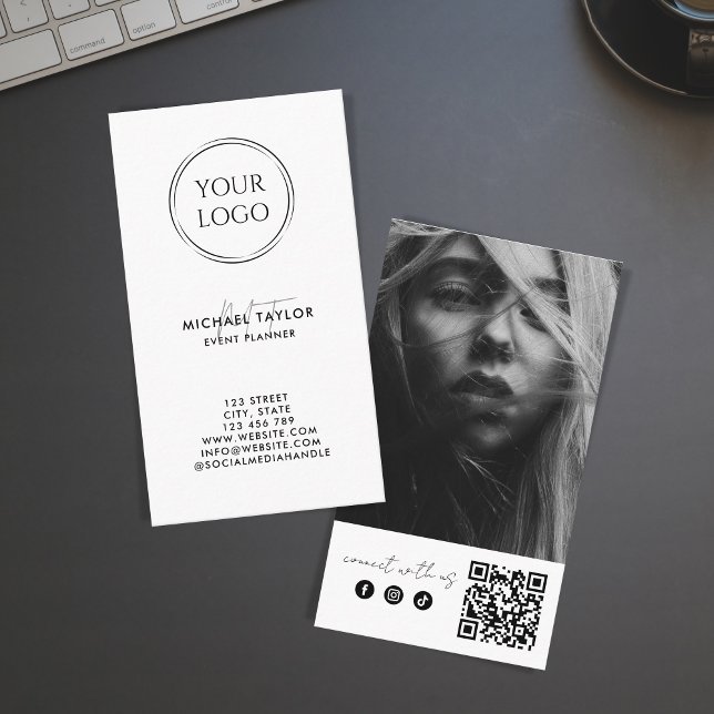 Carte De Visite Custom Modern Social Media Code QR Logo photo (logo, photo and qr code)