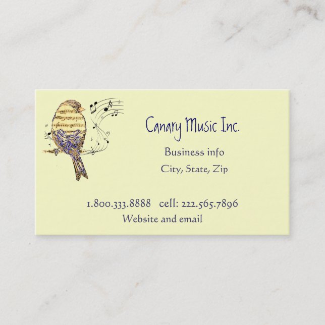 Carte De Visite Custom Music Notes & Bird Music Business (Devant)