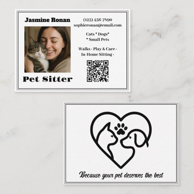 Carte De Visite Custom Photo Pet Sitter Business Card  (Devant / Derrière)