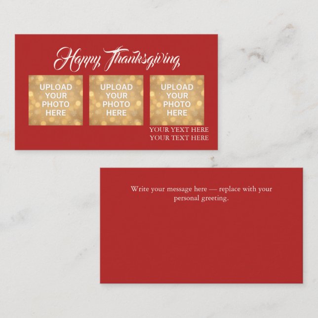 Carte De Visite Custom Photo Thanksgiving Greeting  (Devant / Derrière)