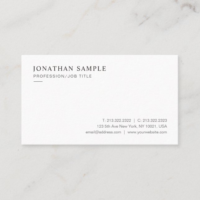 Carte De Visite Custom Professional Modern Sleek Minimal Template (Devant)