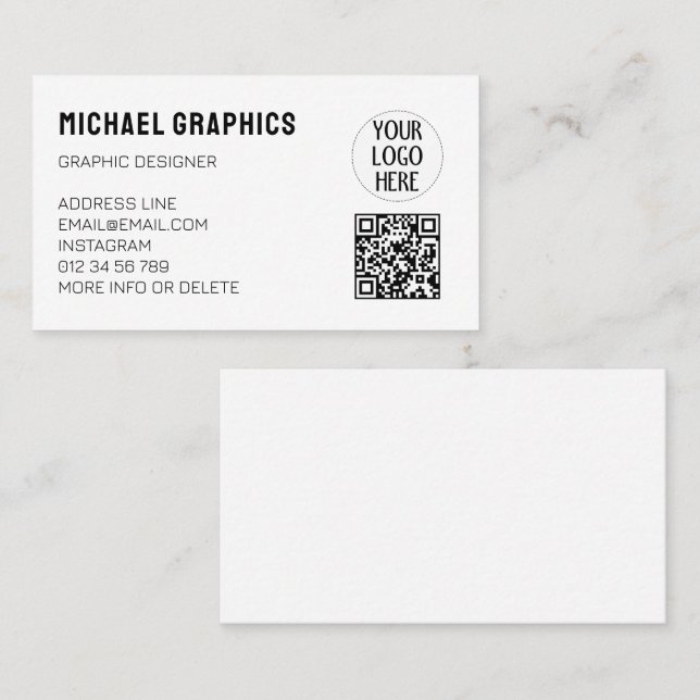 Carte De Visite Customisez le logo de votre entreprise Black White (Devant / Derrière)