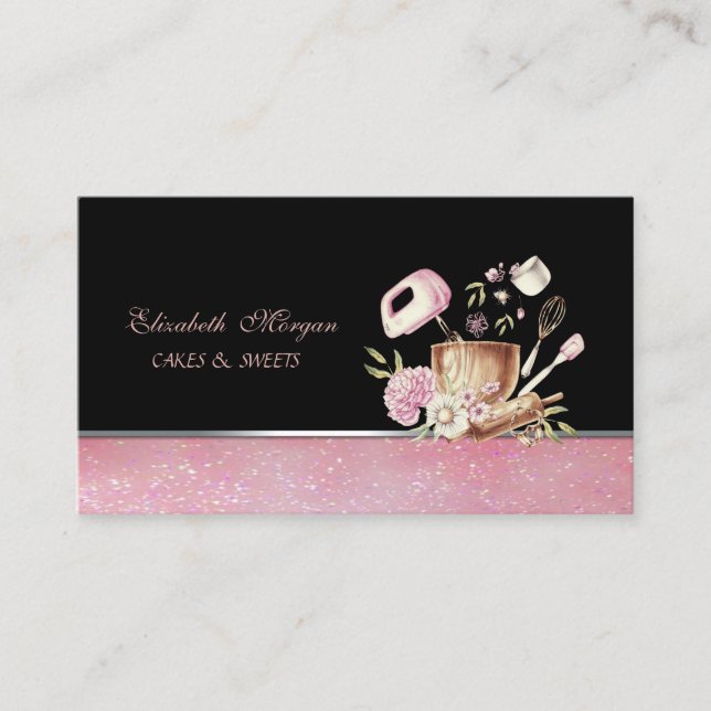 Carte De Visite Cute Adorable Élégant Boulangerie Outils Fleurs (Devant)