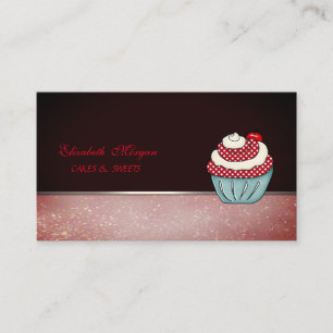 Carte De Visite Cute Adorable Élégant Cupcake Cherry Bakery