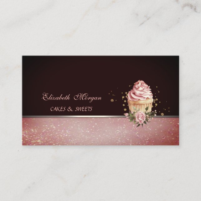 Carte De Visite Cute Adorable Floral Cupcake Bakery (Devant)