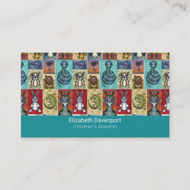Carte De Visite Cute Animal Collage Folk Art Design (Devant)