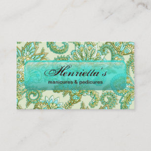 Carte De Visite Cute Aqua Gold Paisley Motif Floral