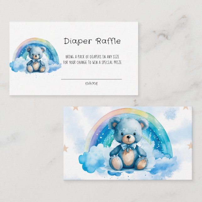 Carte De Visite Cute Aquarelle Bleu Teddy Ours Raffin (Devant / Derrière)
