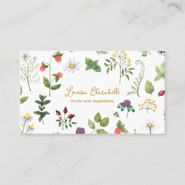 Carte De Visite Cute Aquarelle Fruit Herbe Jardin (Devant)