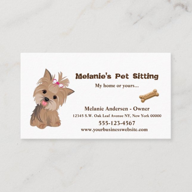 Carte De Visite Cute beige Yorkie Chien Animaux de compagnie Sitti (Devant)