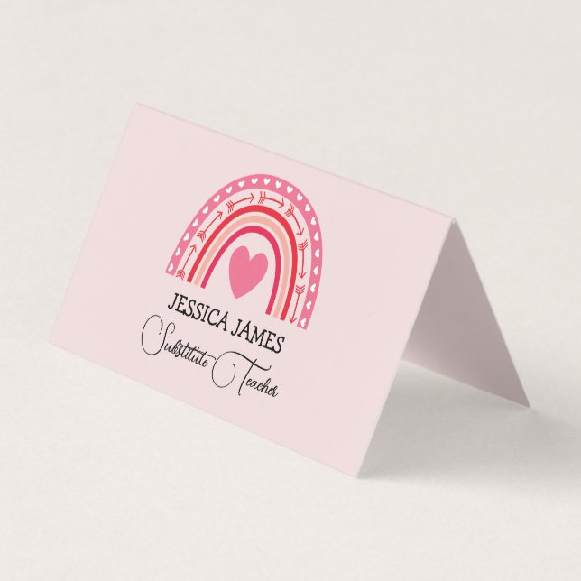 Carte De Visite  Cute Blue Boho Rainbow Substitute Teacher (Devant)