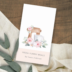 Carte De Visite Cute Blush Rose Floral Gâteau Mixer Boulangerie Re
