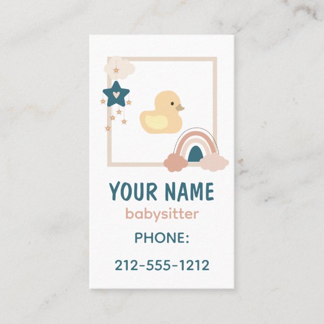Carte De Visite Cute Boho Rainbow Rubber Duckie Babysitter (Devant)