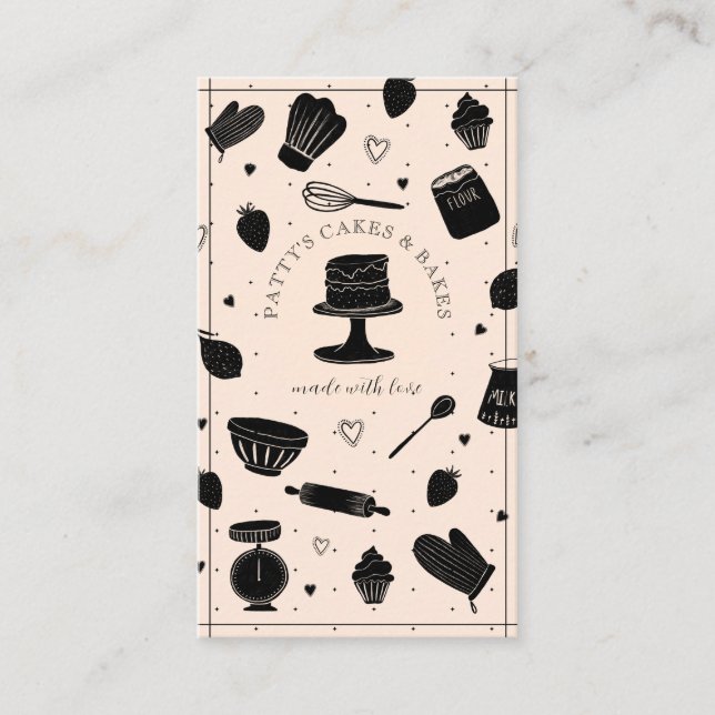 Carte De Visite Cute boulanger pâtisserie Chef Cuisine Ustensiles  (Devant)