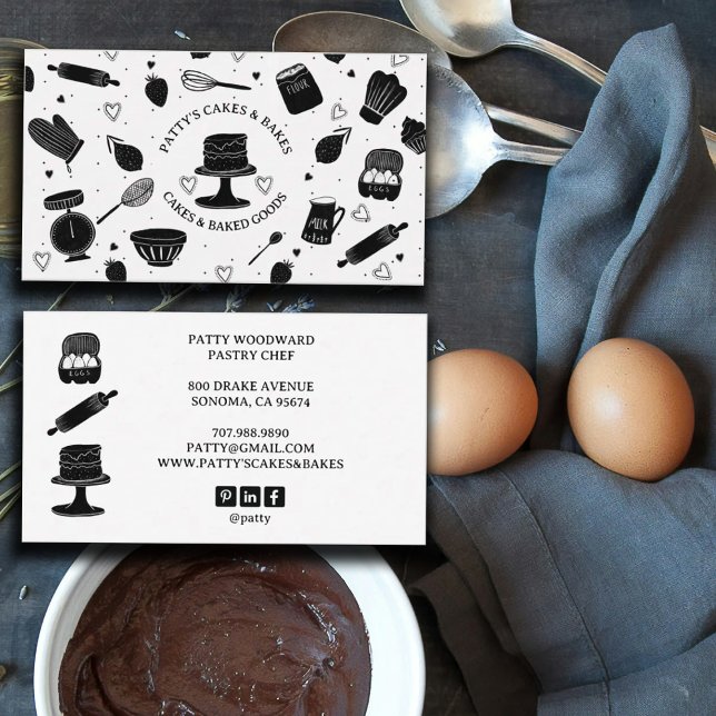 Carte De Visite Cute boulangerie Chef pâtisserie Ustensiles de cui (Créateur téléchargé)