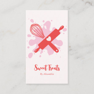 Carte De Visite Cute boulangerie Vintage Rollin Pin & Whisk Pink B