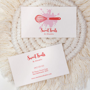 Carte De Visite Cute boulangerie Vintage Whisk Rose & Rouge