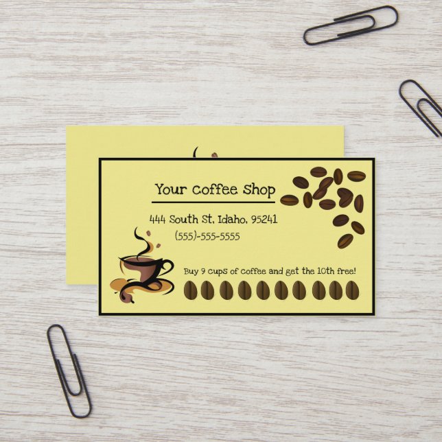 Carte De Visite Cute Café Bean Shop Punch (Devant/Arrière en situation)