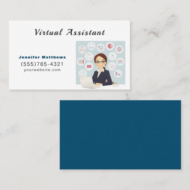Carte De Visite Cute Cartoon Virtual Assistant Bureau (Devant / Derrière)