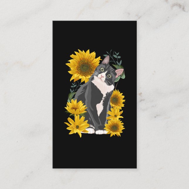 Carte De Visite Cute Cat and Sunflower Jardin Feline Amour (Devant)