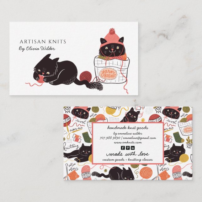 Carte De Visite Cute Cats Yarn Knit Goods (Devant / Derrière)
