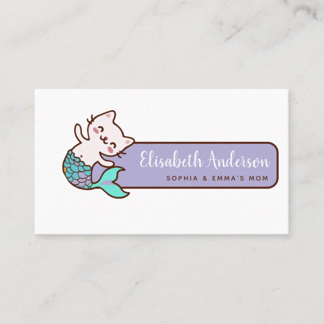 Carte De Visite Cute Chat Mermaid Meowmaid Mommy Date d'appel (Devant)