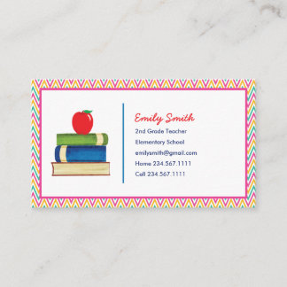 Carte De Visite Cute Chevron Enseignant Motif Aquarelle Livre d'Ap