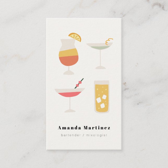 Carte De Visite Cute Cocktails Bartender Mixologue (Devant)
