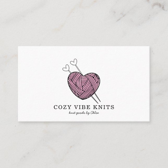 Carte De Visite Cute Coeur En Fil Fil Mariné Manipulé Knit (Devant)