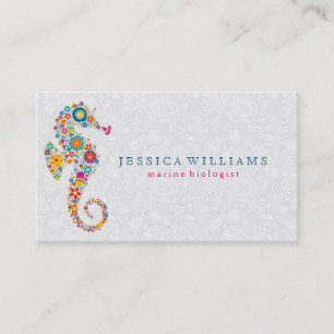 Carte De Visite Cute Coloré Retro Floral Sea Horse