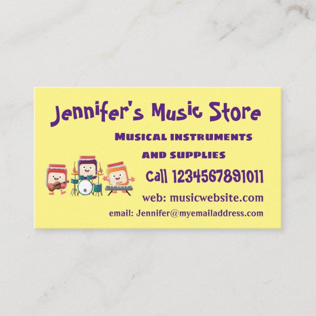 Carte De Visite Cute confiture session dessin animé musicien humou (Devant)