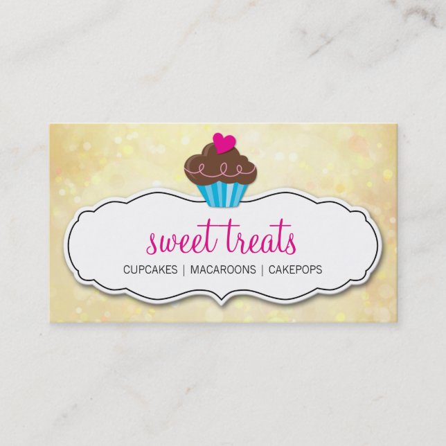 Carte De Visite CUTE CUPCAKE blanc bokeh motif jaune (Devant)