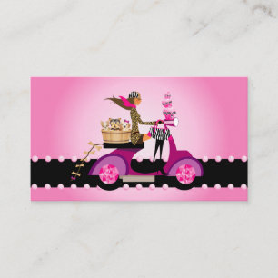 Carte De Visite Cute Cupcake & Chiens Zebra Scooter femme