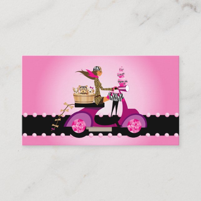 Carte De Visite Cute Cupcake & Chiens Zebra Scooter femme (Devant)