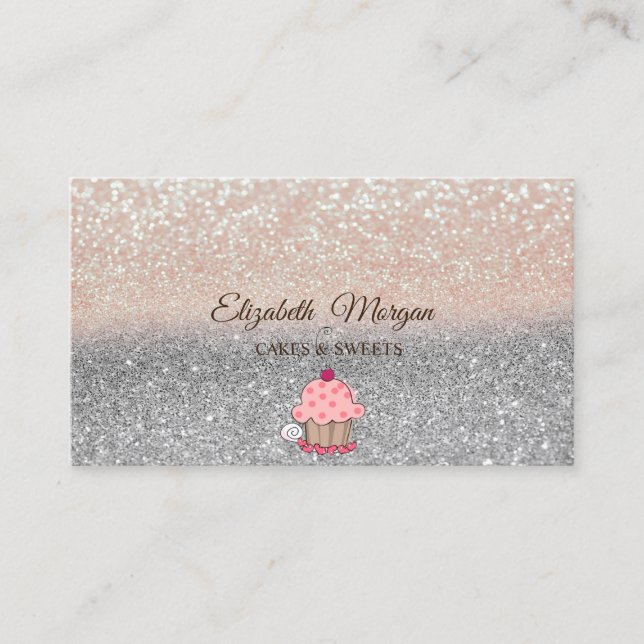 Carte De Visite Cute Cupcake moderne, Parties scintillant Ombre (Devant)