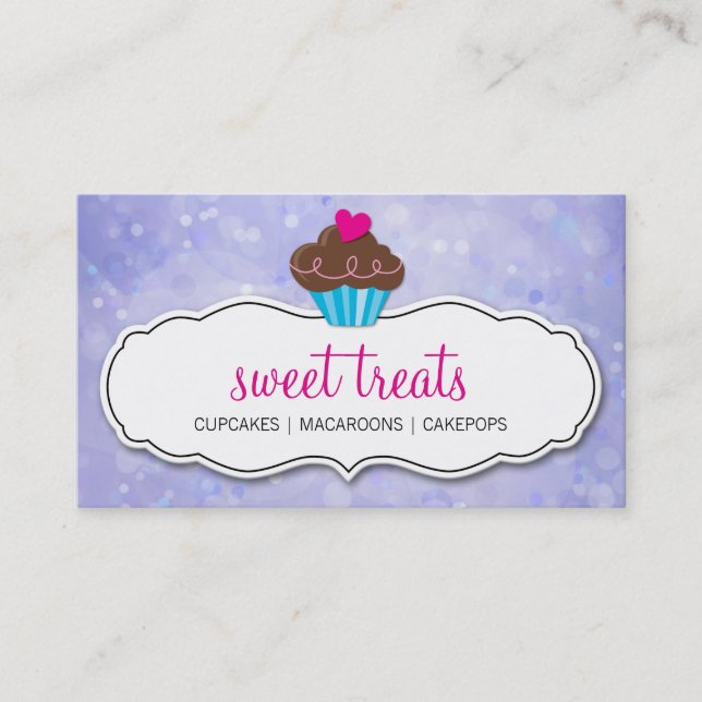 Carte De Visite CUTE CUPCAKE whimsshi bokeh motif violet (Devant)