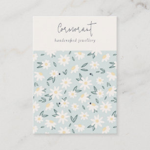 Carte De Visite Cute Daisy Flora Aqua Blue Script 2 Porte-oreilles